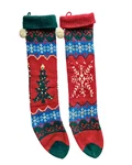 Pair Of Nordic Fair Isle Hand Knit Long Narrow Christmas Stockings 24"L Vintage. Fixed Price $17.99.