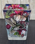 Amia Glass Votive Hand Painted Hummingbird With Flowers 3" Candle Holder. Fixed Price $9.97.