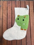 Arcadia Home Christmas Stocking Baby Hippo Felted Wool Made India 17" Long. Fixed Price $9.75.