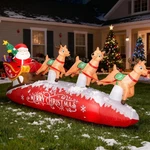 Zpisf 10 Ft Santa Sleigh With Reindeer Christmas Inflatables Outdoor Red. Fixed Price $85.35.