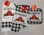 4PC Set Kitchen Oven Mitt & 2 Pot Holders Towel - Christmas Bed Breakfast. Fixed Price $11.99.