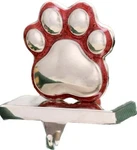 Pet Paw Print Christmas Stocking Holder Silver/red Glitter Metal Hanger Dog Cat. Fixed Price $9.49.