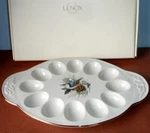 Lenox Winter Greetings Nuthatch Deviled Egg Plate Platter Oval Handled 12.25 New. Fixed Price $42.80.