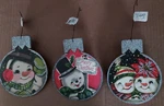 Christmas Ornaments Wood Vintage Prints Snowman Holiday Set Of 3 Double Sided. Fixed Price $14.50.