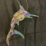 New Christmas Ornament Clear Acrylic Green Marlin Swordfish Pearlescent. Fixed Price $14.09.