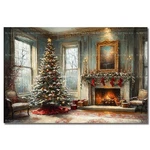 Christmas Fireplace Art Print, Victorian Living Wall Decor, Holiday Tree Poster. Fixed Price $9.00.