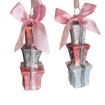 Pink Gifts Stack Glass Ornament Set 2 Kurt Adler Ribbon Rhinestones Grey. Fixed Price $9.97.