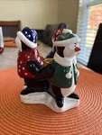 Holiday 3 Penguin Joining Hands Ceramic Tapered Candle Holder, 5.75 T, Sm Flaw. Fixed Price $16.00.