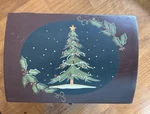 Country Christmas Wooden Keepsake Box W/ Matching Candle Holder Holly Tree. Fixed Price $32.00.