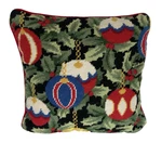 Christmas Needlepoint Throw Pillow Ornaments Red Velvet Back Zipper Holly 13X13". Fixed Price $24.99.