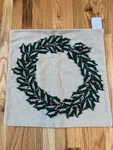New Pottery Barn Embellished Christmas Wreath Cotton Linen Pillow Cover 20" Sq. Fixed Price $39.99.