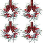 4 Pcs Vintage Small Christmas Wreath For Cabinet Mini Kitchen With Red.... Fixed Price $25.96.
