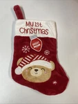 My 1ST Christmas Stocking Baby Dog Cat Pet Bear Make The Season Bright Red White. Fixed Price $5.00.