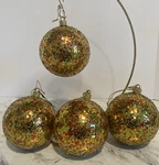 4 Gold Confetti Glitter Christmas Ornaments Round Sparkling Red Green 3.5 W. Fixed Price $10.00.