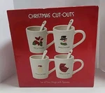Oneida Christmas Cut-outs 4 Mugs With Spoons Sue Zulauf Earthenware New In Box. Fixed Price $33.00.