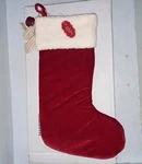 St. Nicholas Square 17 1/2" Christmas Stocking Red & White With Jingle Bell. Fixed Price $24.99.