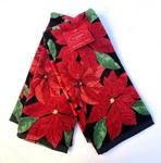 St Nicholas Square SET/2 Plush Terry Velour Poinsettia Kitchen Bath Hand Towels. Fixed Price $12.95.