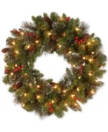 National Tree 24" Crestwood Spruce Wreath, Silver Bristle, Cones, Red Berries 50. Fixed Price $27.99.