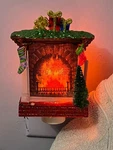 Christmas Night Light Decorated Acrylic Fireplace Flickering Flame AA2375. Fixed Price $9.99.