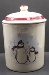Royal Seasons Holiday Snowmen Stoneware Canister Cookie Jar In Box. Fixed Price $18.99.