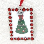2025 Christmas Tree Ornament Photo Picture Frame Holiday Red Sparkle 2"X3". Fixed Price $14.99.
