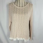 Live Be Spoiled Split Back Cream White Long Sleeved Lace Accent Top Sz Large. Fixed Price $11.70.