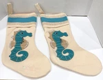 Coastal Linen Seahorse Christmas Stockings Set Of 2 Beige Blue Barely Used. Fixed Price $34.95.