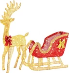 Sweetcrispy 4' Lighted Christmas Reindeer & Santa Sleigh Set Family Xmas Gold. Fixed Price $79.00.