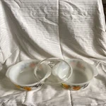 Set Of 2 Vintage Fire King Oven Ware Milk Glass Fruit Pear Cherries With One Lid. Fixed Price $38.00.