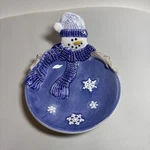 Sonoma Ceramic Snowman Candy Or Trinket Dish Glossy Glaze Winter Blue Cute. Fixed Price $12.00.