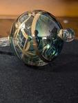 Glass Round Hanging Christmas Bauble Ornament, Blue & Gold Holiday, 1PC. Fixed Price $10.00.