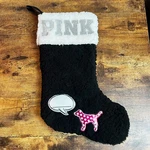 Victorias Secret Pink Sherpa Christmas Stocking Black Dog New. Fixed Price $14.99.