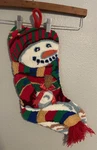 World Bazaars Christmas Stocking Hooked Snowman Red Green Needlepoint Holiday. Fixed Price $22.88.