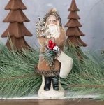 Ragon House Christmas 8" Fawn Velvet Belsnickle Santa Figurine Beige Tan New. Fixed Price $56.95.