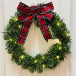 22" Pre-lit Artificial Noble Pine Wreath Festive Green Holiday Decor W/ Plaid. Fixed Price $34.99.