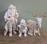 Grandeur Noel 3 Piece Porcelain Figure Set- Santa, Bear, Reindeer- 1999- Box. Fixed Price $183.20.