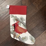 New Pottery Barn Crewel Cardinal Red Bird Cream Christmas Stocking Mono Removed. Fixed Price $39.99.