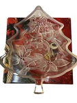 Vtg Home Beautiful Christmas Tree Dish Candy Treat Trinket Etched Crystal Glass. Fixed Price $9.00.