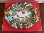 Fitz & Floyd Vintage Old Fashioned Christmas Serving Platter White Green Red. Fixed Price $49.99.