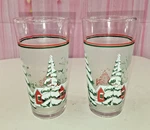 Frosted Winter Snow Scene 2 Vintage Kig Indonesia Drink Glasses Tumblers 6" Tall. Fixed Price $31.51.