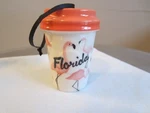 Starbucks 2015 Holiday Florida Pink Flamingo Ceramic Coffee Tumbler Ornament. Fixed Price $25.00.