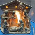 International Bazaar Nativity Night Light, Lighted Table Top Manger Works. Fixed Price $24.99.