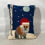 Peking Handicraft Christmas Fox Santa Hat Snow Fall Winter Hooked Wool Pillow. Fixed Price $49.95.