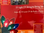 25 Bulbs C9 Multi-colored Incandescent Christmas String Lights Green Wire 24 Ft. Fixed Price $14.99.
