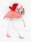 Pink Flamingo Santa Hat Christmas Ornament 5.5" Wire Legs Dangling Bulb Resin. Fixed Price $8.99.