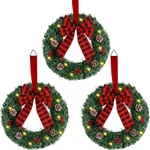 Atdawn 3 Pack Mini Christmas Wreath, Lighted Front Door Plaid Bow. Fixed Price $59.99.