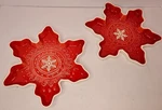 Pair Of Hallmark Red & White Embossed Ceramic Snowflake Candy Dishes. 10" Dia.. Fixed Price $24.95.