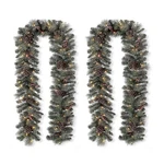 Glitzhome 2PC 9FT Pre-lit Glittered Pine Cone Berries Christmas Garland W Lights. Fixed Price $107.00.
