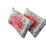 Pair Natco Tapestry 13" X 18" Oblong Red Peonies Chickadees Tossed Pillows Euc. Fixed Price $17.00.