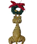 Vintage Kurt S Adler Tabby Cat Ornament Hanging From Wreath. Fixed Price $11.24.